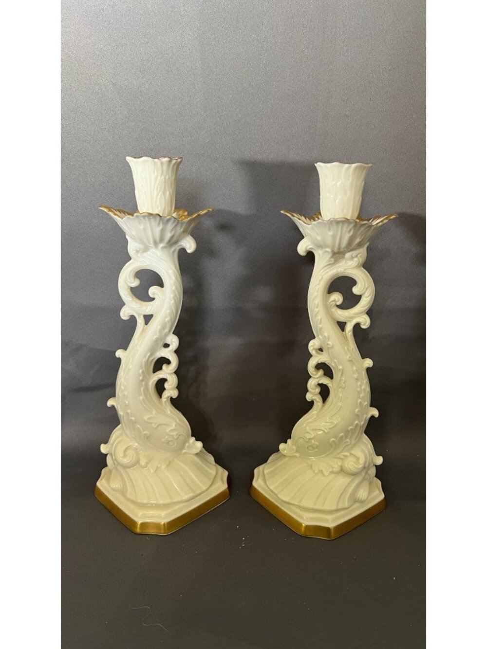 Lenox Dolphin "Aquarius" Porcelain Candlestick Holders With 24K Gold Accents Set